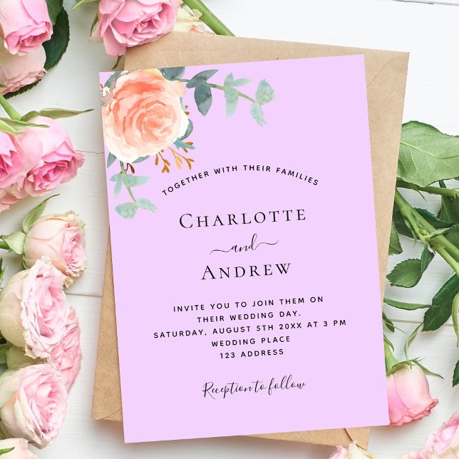 Rose gold purple violet greenery wedding invitation (Creator Uploaded)