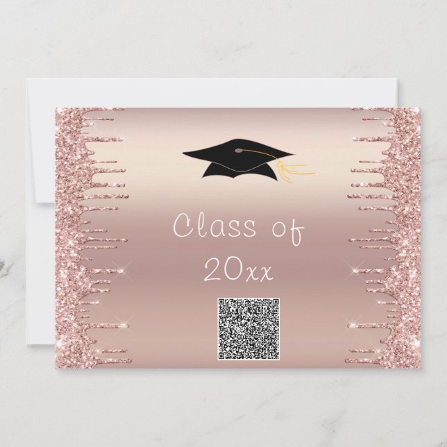 Rose Gold QR Code Graduation Invitations Example (Back)