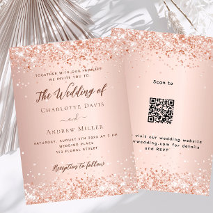 Rose gold QR code RSVP details wedding Invitation