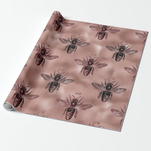Rose Gold Queen Bee Wrapping Paper (Unrolled)