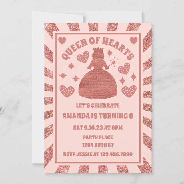 Rose Gold Queen Of Hearts Birthday Invitation (Front)