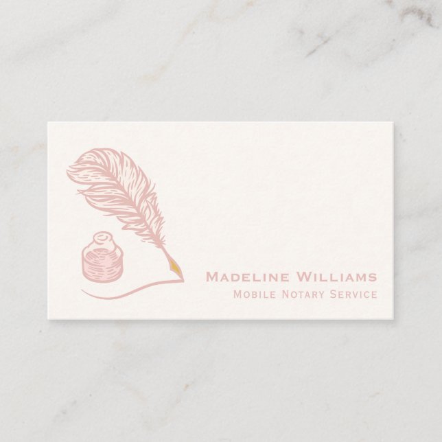 Rose Gold Quill QR Code Mobile Notary Business Card (Front)