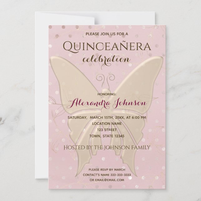 Rose Gold Quinceanera Birthday Magnetic Invitation (Front)