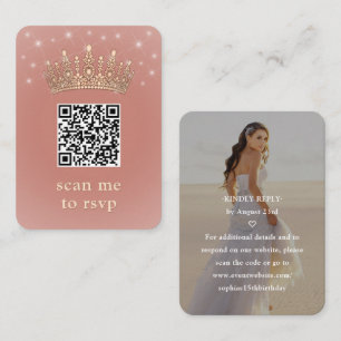 Rose Gold Quinceañera Crown Scan Me QR RSVP Enclosure Card