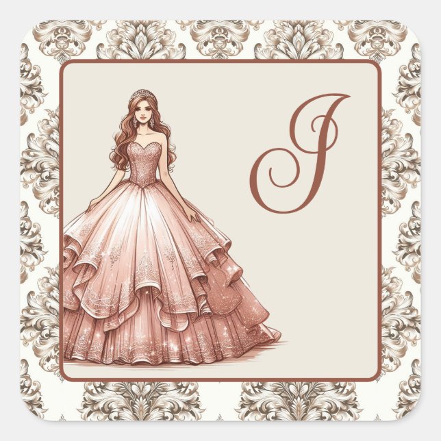Rose Gold Quinceañera Dress Square Sticker (Front)