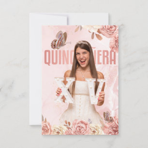 Rose Gold Quinceanera Floral Princess Butterfly Invitation