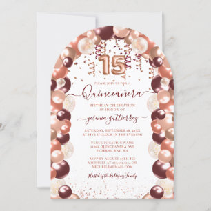 Rose Gold Quinceañera Glitter Balloon Photo Invitation