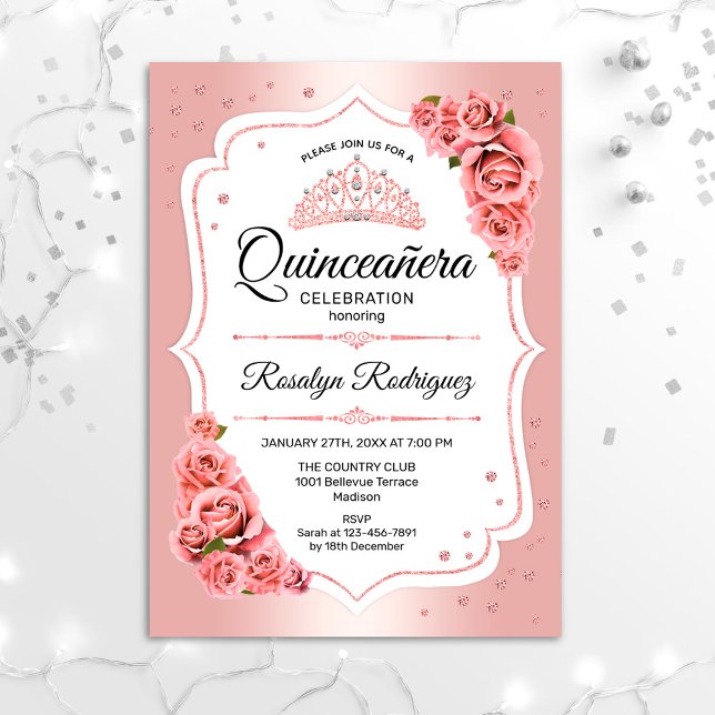 Rose Gold Quinceanera Invitation (Creator Uploaded)