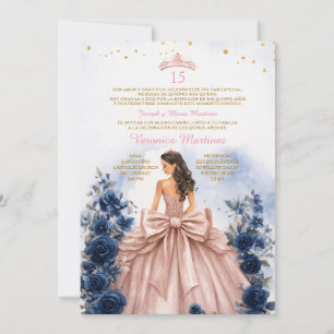 Rose Gold Quinceañera Invitation with Navy Blue 