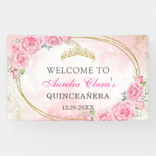 Rose Gold Quinceanera Miss Quince 15 Anos Birthday Banner