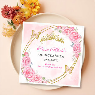 Rose Gold Quinceanera Miss Quince 15 Anos Birthday Napkin