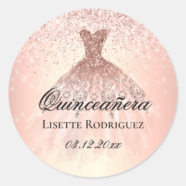 Rose Gold Quinceanera Personalised Classic Round Sticker (Front)