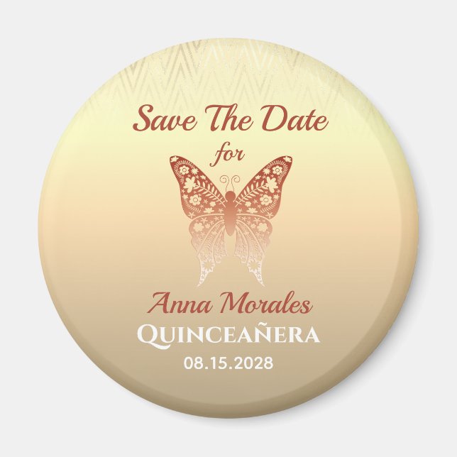 Rose Gold Quinceanera Save The Date Magnet (Front)