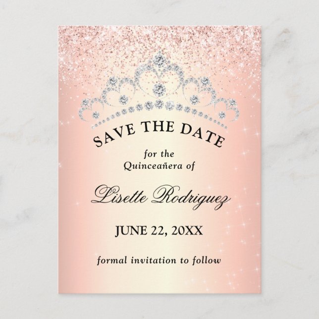 Rose Gold Quinceanera Save The Date Postcard (Front)