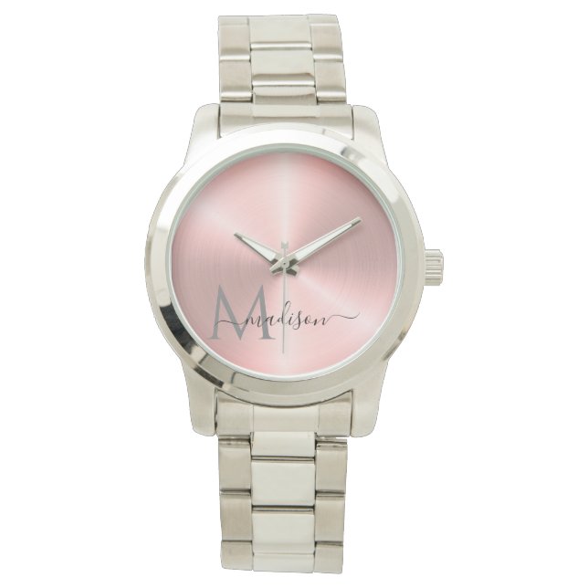 Rose Gold Radial Metallic Script Name Watch (Front)