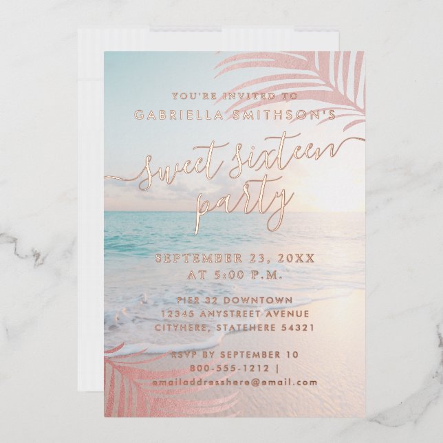 Rose Gold Real Foil Beach Sweet 16th Birthday  Foi (Envelope)