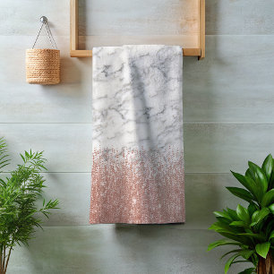 Rose Gold Real Marble Glitter Glam Trendy Bath Towel Set