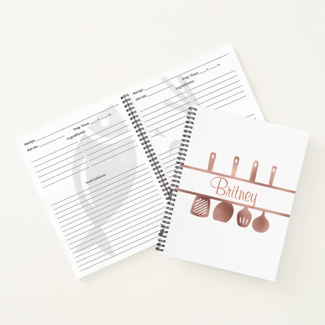 Rose Gold Recipe Cookbook Utensils Personalised Notebook (Inside)