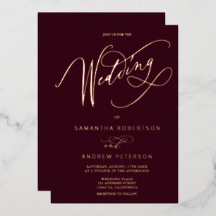 Rose gold red minimalist calligraphy wedding