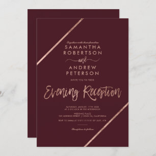 Rose gold red typography evening wedding invitation