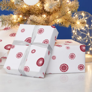Rose Gold Red White Polka Dots  Geometric Circle Wrapping Paper