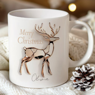 Rose Gold Reindeer Christmas Mug Custom Name