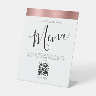 Rose gold restaurant menu QR code pedestal Sign