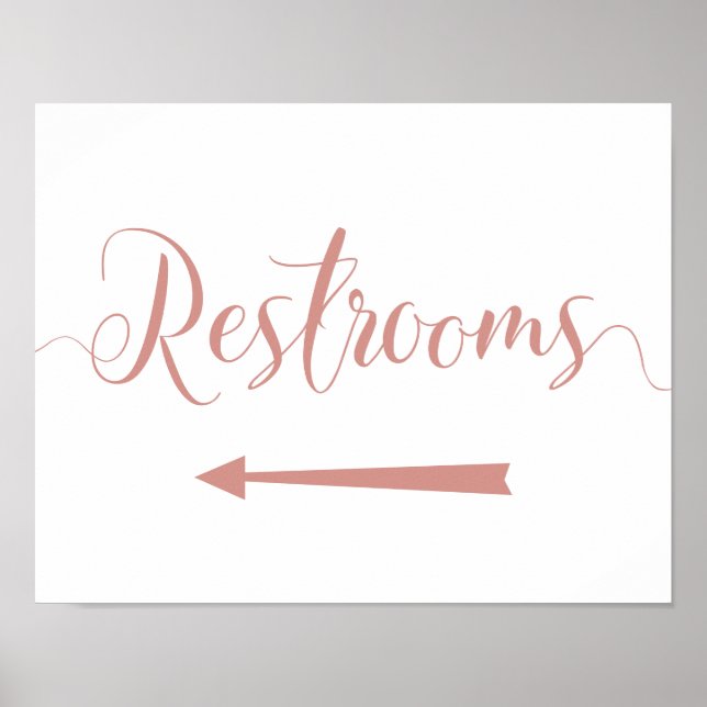 Rose Gold Restrooms Sign Left Arrow Directions (Front)