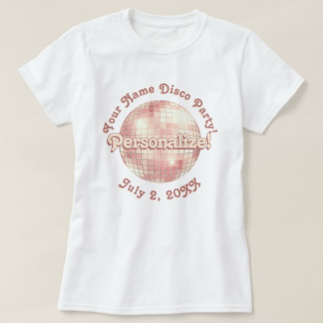 Rose Gold Retro Disco Ball PERSONALIZED T-Shirt (Design Front)