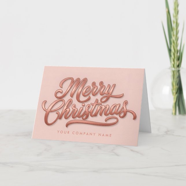 Rose Gold Retro Script Merry Christmas Holiday Card (Front)