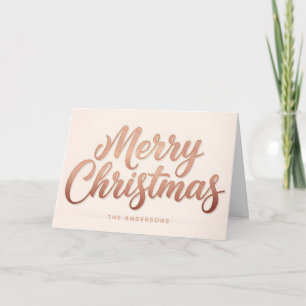 Rose Gold Retro Script Merry Christmas Holiday Card
