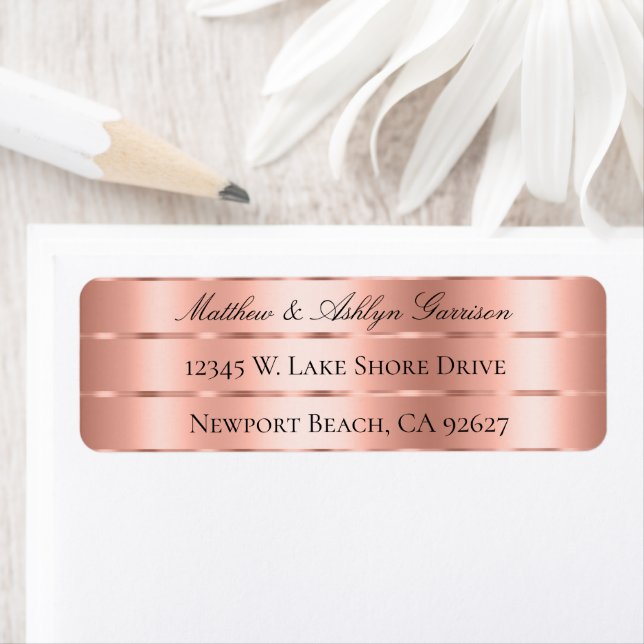 Rose Gold Ribbon Bow Bridal Shower Return Address Label (Insitu)