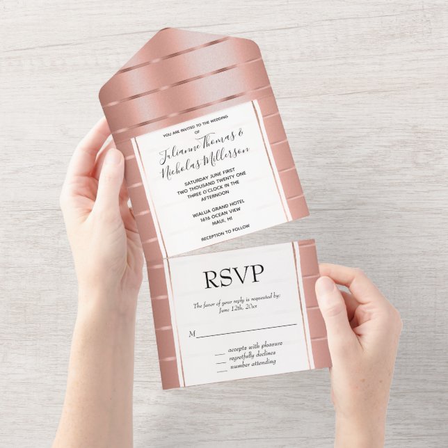 Rose Gold Ribbon Wedding All In One Invitation (Tearaway)