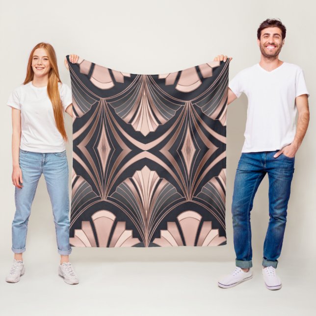 Rose Gold Romance Neo Art Deco Fan Design Fleece Blanket (In Situ)