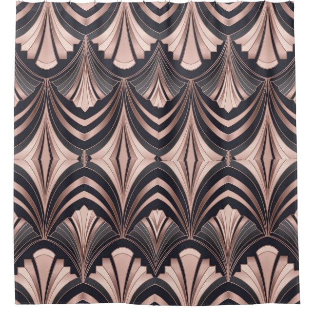 Rose Gold Romance Neo Art Deco Fan Design Shower Curtain (Front)