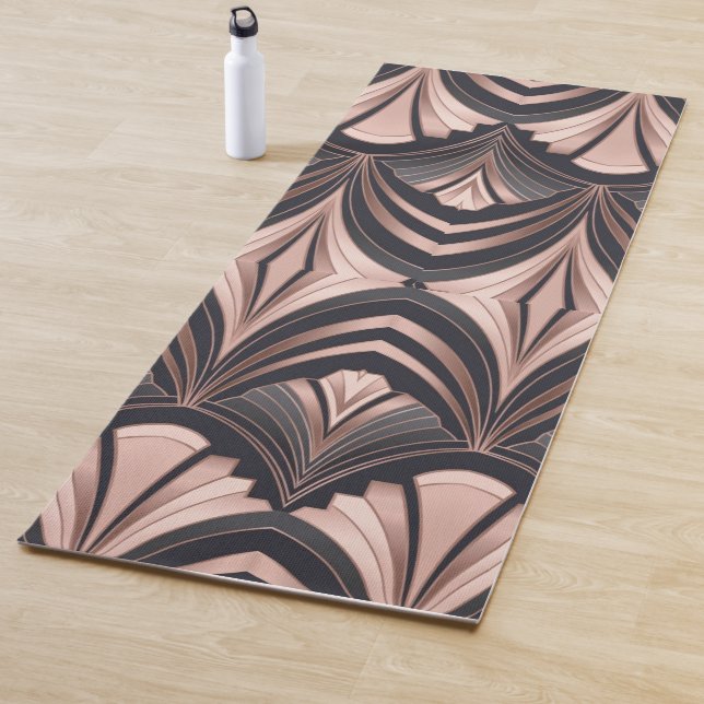 Rose Gold Romance Neo Art Deco Fan Design Yoga Mat (In Situ)