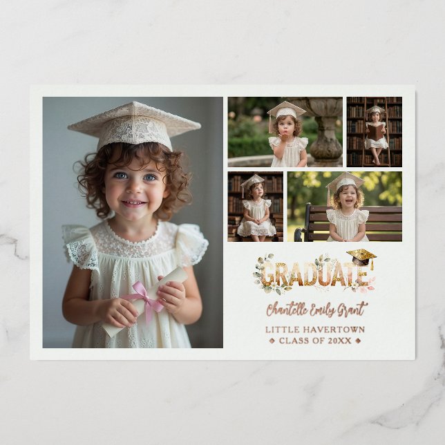 Rose Gold Romantic Floral Pre-K Graduation 5-Photo (Front)
