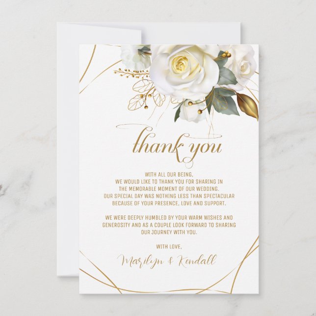Rose Gold Romantic Floral Wedding Thank You Card (Front)