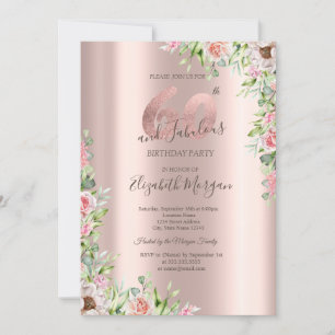 Rose Gold,Roses 60th Birthday Invitation