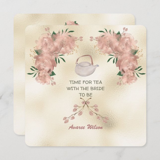 Rose Gold Roses Tea Shower Invitation (Front/Back)