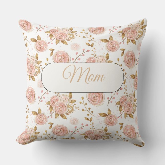 Rose Gold Roses with Gold Leaves Pillow (Front)