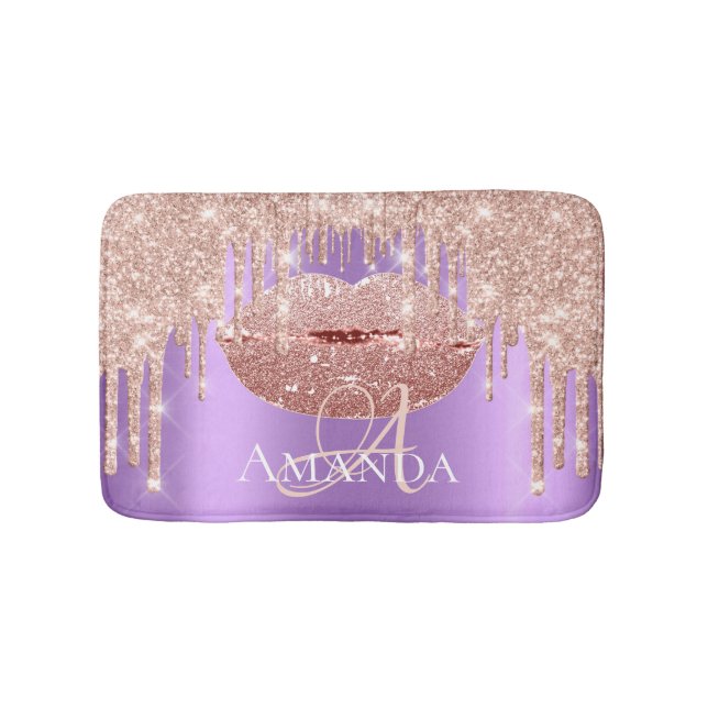 Rose Gold Royal Glitter Name Monogram Makeup Bath Mat (Front)