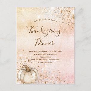 Rose gold rustic pumpkin Thanksgiving Dinner Invitation Postcard