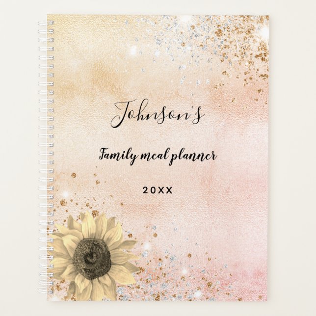 Rose gold rustic sunflower family meal planner (Front)