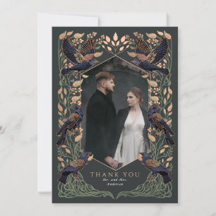 Rose Gold Sage Enchanted Gothic Raven Wedding  Thank You Card