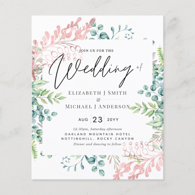Rose Gold Sage Green Eucalyptus Greenery Invites (Front)