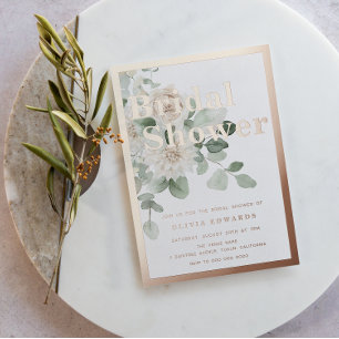 Rose Gold Sage Green White Floral Bridal Shower