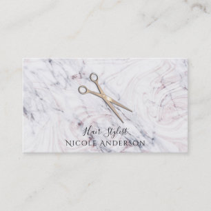 Rose Gold Salon Hair Stylist Scissors & Marble Business Card