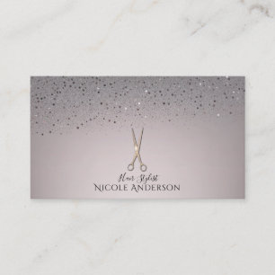 Rose Gold Salon Stylist Scissors Pink Grey Glitter Business Card