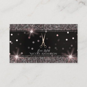 Rose Gold Salon Stylist Scissors Pink Sequin Business Card